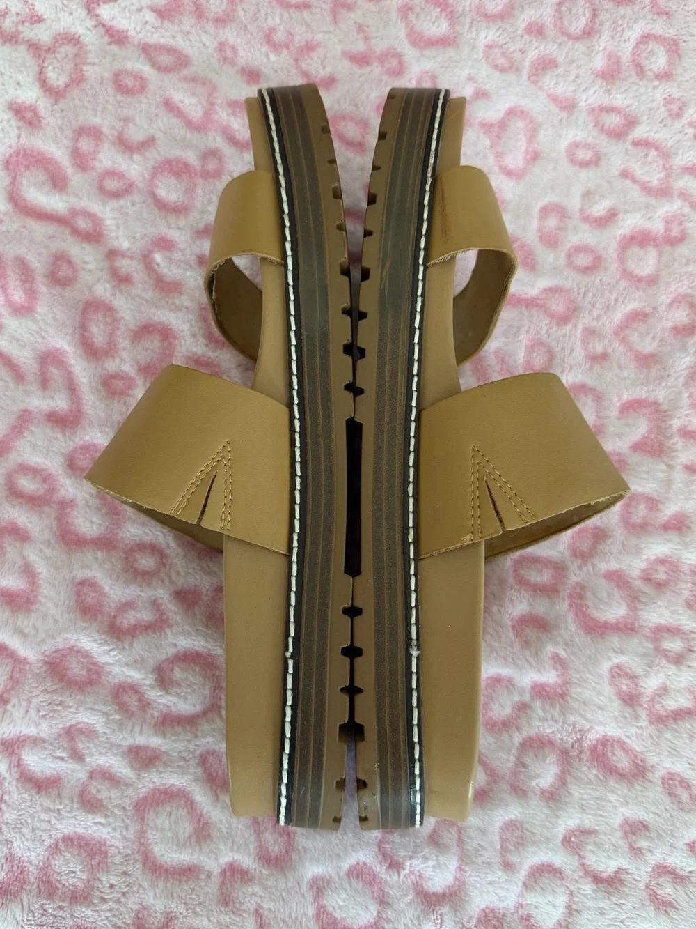 Madewell The Charley Double-Strap Camel Brown Leather Slide Sandals Size: 8.5